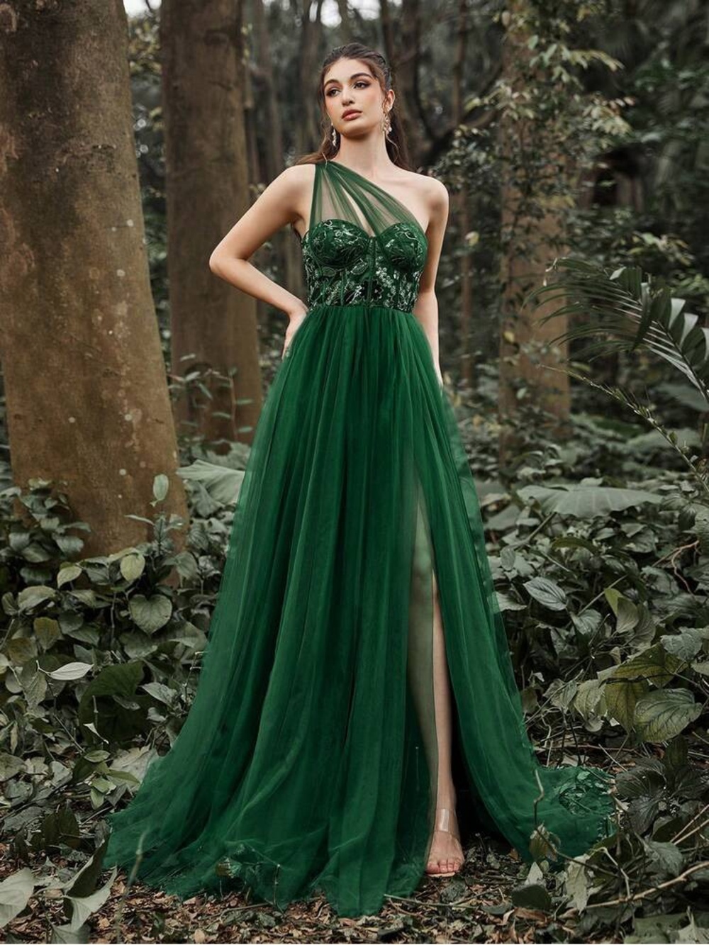 Faeriesty Luxe One Shoulder Corset Back Green Maxi Dress Gown Fairy Formal XL